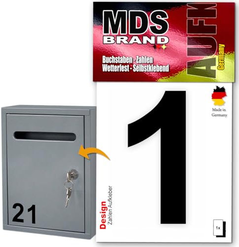 MDS Brand 10cm Design Zahlen Aufkleber | Selbstklebende Klebezahlen für Briefkasten, Mülltonne, Hausnummer Aufkleber für Außen & Innen Schwarz (1)