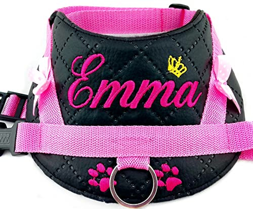 Hundegeschirr kleine Hunde S M L XL XXL mit Wunsch Namen bestickt Kunstleder schwarz rosa