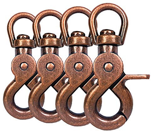 Ganzoo © Scheren-Karabiner Haken mit Dreh-Gelenk/Dreh-Kopf für Hunde-Leine/Hals-Band 4er Set, Zinkdruckguss 61mm Länge, auch für Paracord 550 / Schlüssel-Anhänger, Farbe: braun/Kupfer