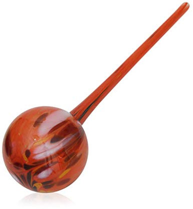 Lauschaer Glas Große Blumendurstkugel, Bewässerungskugel aus Glas mit Granulat orange d ca. 8-9 cm, L ca. 32 cm mundgeblasen handgeformt