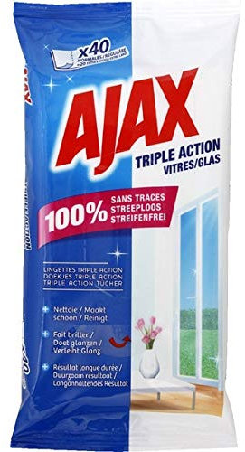 Ajax - Lingettes Vitres Triple Action - 40 Lingettes - Lot De 4 - Livraison Rapide En France - Prix Par Lot