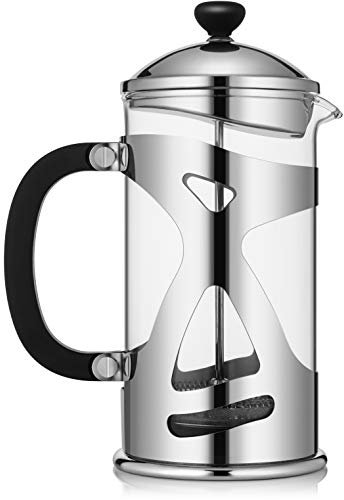 KONA French Press Coffee Maker Large Comfortable Handle & Glass Protecting Stylish Stainless Steel Frame 34 oz
