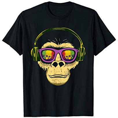 Affe mit Kopfhörer & Palmen-brille I Musik Liebhaber T-Shirt