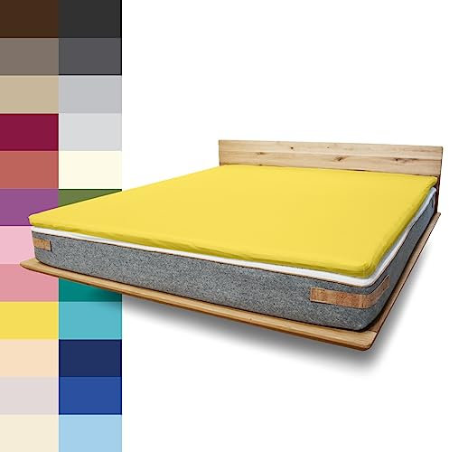 JONA SLEEP Topper Spannbettlaken (200x200 cm) Baumwolle Gelb, 220 g/m² - Bezug für Topper & Boxspringbett, Öko Tex zertifziert, Made in Austria