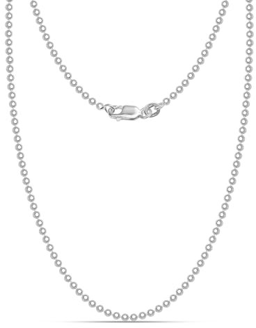 LeCalla 925 Sterling Silver Italian 3mm Diamond-Cut Bead Ball Strand Chain Necklace for Women 18 Inches, Made in Italy