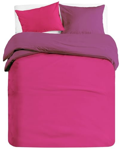 Banzaii Set Copripiumino Bicolor 100% Microfibra con Federa Double Face Singolo 150x200 cm Fuxia/Mora