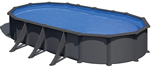 Gre KITPROV738GY Piscina de Acero Elevada, Ovalada con Aspecto Acero Gris Grafito, Piscinas Desmontables para Jardín, 730 x 375 x 132 cm, Granada