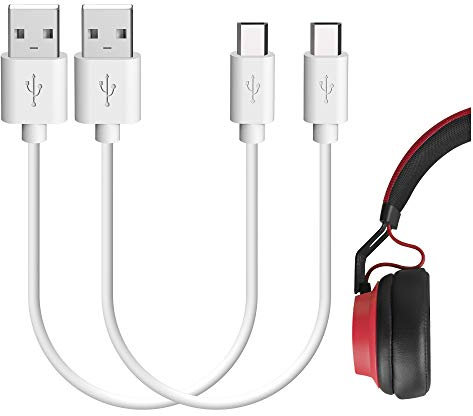 GEEKRIA Headphones Earbuds USB Short Charger Cable Compatible with Jabra Move Style, Elite 65t/Sport, Micro-USB Replacement Power Charging Cord (1 ft / 30 cm 2 Pack)