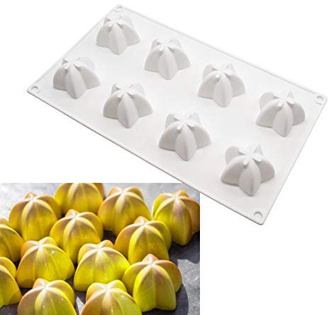 Mousse Moule à Gateau en Silicone, moules 3d pour Glace Chocolat Pâtisserie Dessert, 8 Trous Forme de Carambole