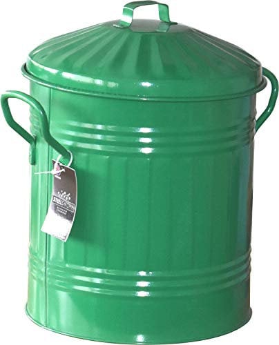 Sterling Ventures Small Coloured Metal Dust Bin with Lid Recycling Waste Rubbish 13L (Green)