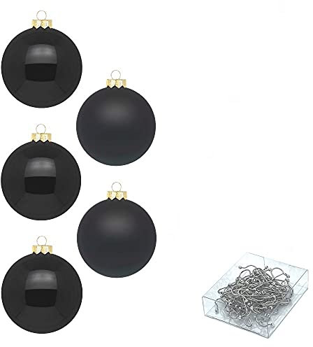 INGE-Glas Kugeln, 36tlg 4cm Glas Premium, Öko-Verpackung und Haken 50 Stück (Ebony Black)