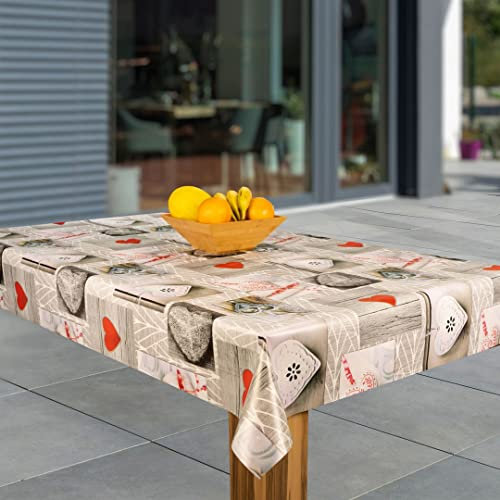 laro Wachstuch-Tischdecke Abwaschbar Garten-Tischdecke Wachstischdecke PVC Plastik-Tischdecken Eckig Meterware Wasserabweisend Abwischbar, Muster:Kiss-Herz. grau, Größe:140x500