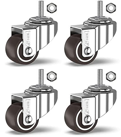GBL Heavy Duty Ruedas + Tornillos - 25mm M8 x 20mm hasta 40kg - 4pcs Ruedas silenciosas para muebles sin marcas en el suelo - Ruedas pequeñas de goma para carritos - Ruedas plateadas