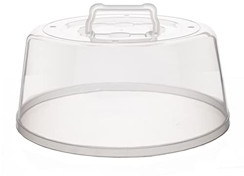 Large Microwave Cover for Food - Splatter Guard Lid - Cake Stand Cover - Size 11.5 In x 5 In Tall - Easy Grip Handle with Steam Vented Holes - BPA Free & Dishwasher Safe | Clear Plastic