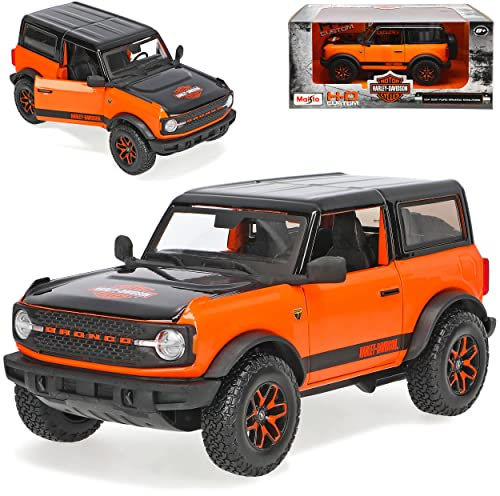 alles-meine.de GmbH Ford Bronco Orange mit Schwarz Harley Davidson Edition 6. Generation Ab 2021 1/24 M*a*i*s*t*o Modell Auto mit individiuellem Wunschkennzeichen