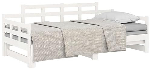vidaXL Tagesbett Ausziehbar Sofa Gästebett Sofabett Bett Bettsofa Schlafsofa Ausziehbett Bettgestell Holzbett Weiß Massivholz Kiefer 2X(90x200) cm
