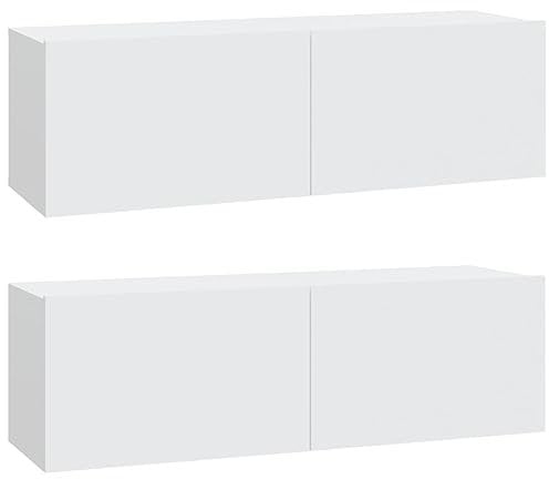 vidaXL 2X Meubles TV Armoires Basses Murales Suspendues Centres de Divertissement Salon Salle de Séjour Blanc 100x30x30 cm Bois d'Ingénierie