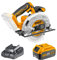 Sierra Circular Inalámbrica INGCO 20V con 4.0 Ah Batería Set, HSS Hoja de 165mm 24 Dientes, Profundidad de Corte 38mm (45°), 55 mm (90°), Guía de Metal (4.0 Ah)