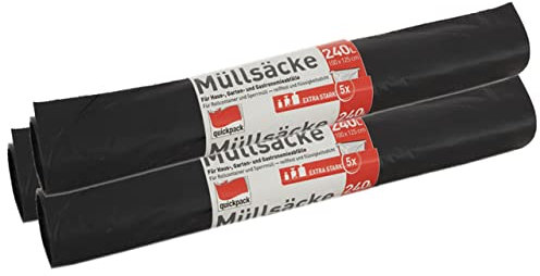 Bolsas de basura negras – extrafuertes y absolutamente resistentes – XXL – 2 tamaños disponibles: 240 litros (100 x 125 cm) 3 unidades 15 bolsas