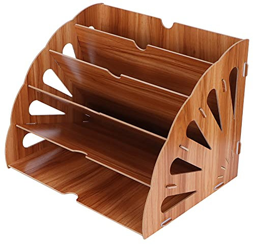 Alvinlite Datei ordner halter Holz Organizer 5 Fach, File Sorter Holz schnalle Design Desktop Fan-förmige Brief dokument Magazin Datei Montage Teiler DIY Office(Holz)