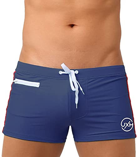 AIEOE Herren Badehose mit Polster Badeshorts mit Tasche und Kordelzug Schwimmhose Blau L