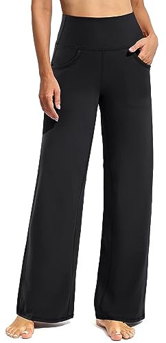 Promover Activewear-Hosen für Damen mit Taschen Jogginghose Hohe Taille Yogahose Weites Bein Straighthose Bauchkontrolle Schlaghose Arbeit Sporthose Klein/Regulär/Groß,Schwarz,Groß