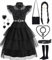 IKALI Kinder Wednesday Kostüm, Mädchen Fancy Dress Up Outfit Schwarz Tutu Kleid für Karneval Geburtstag Party mit Gürtel Perücke Tasche Strümpfe 9 Stücke 3-4 Jahre