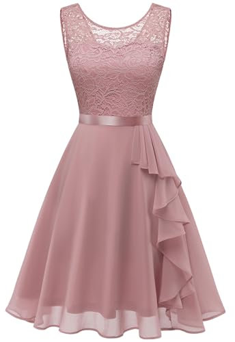 Berylove Damen Cocktailkleid Rüschen Sommerkleid Festliche Kleider für Damen Abendkleider Elegant für Hochzeit 7052 Blush 3XL