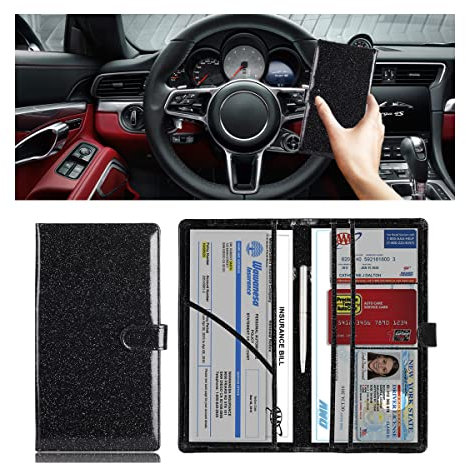 AUCELI Porte-documents pour carte grise et d'assurance de voiture, en cuir synthétique, accessoires essentiels pour permis de conduire, cartes et documents (noir)
