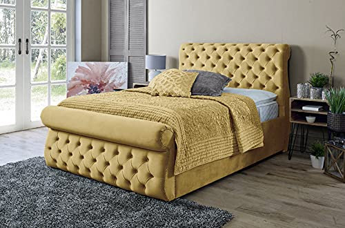 Super King Bed with Storage | Ottoman Bed Super King size (6ft), Gas Lift Up Bed Frame, Upholstered Bed with Base and Headboard, Heavy Duty Mesh Frame (Spanish)(Mustard)