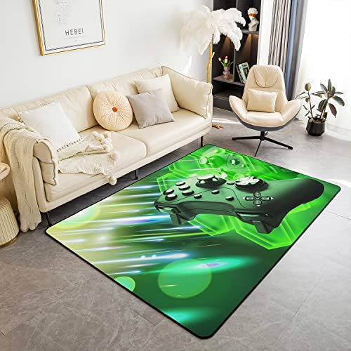 Loussiesd Gaming Area Rug Gamer Game Room Decor Decorative Area Rug Home Decor Gamepad Cool Fluorescent Green Gamepad Accent Rug 100 * 150cm