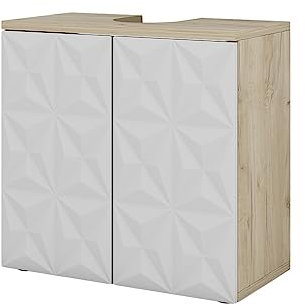 Vicco Mueble bajo Lavabo Edge, Blanco/Roble, 60 x 57 cm con 2 Puertas