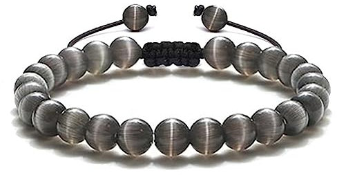 Epinki Opal Armband Elegant Gewebt für Damen & Herren, 8mm Echten Natursteinen Elastische Armband, Tolles Geschenk für Frauen, 19CM (Grau)
