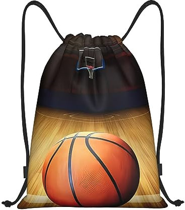 Rucksack mit Basketball-Arena-Aufdruck, Kordelzug, wasserdicht, Sport, Turnbeutel, Yoga-Tasche für Männer und Frauen, Schwarz , S