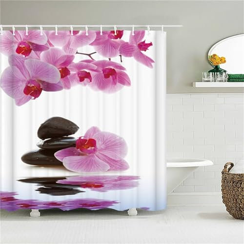 Guofuos Duschvorhang Pinke Blume 90x90cm Duschvorhäng Anti Schimmel,Wasserabweisend Stoff Duschrollo Waschbar,3D Draussen Bad Vorhang Schnell Trocknend,Badewanne Badezimmer Decor Vorhänge