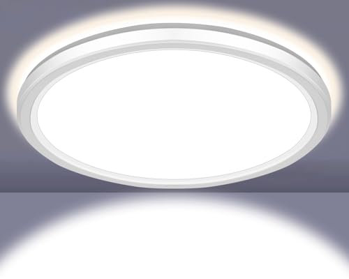 MROOYI LED Deckenleuchte Flach Rund 18W, 23cm Deckenlampe Ultraflach für Schlafzimmer Badezimmer Wohnzimmer Küche Keller Balkon, Lampe Decke 1800LM 4000K Tageslicht, Ø230*H27mm