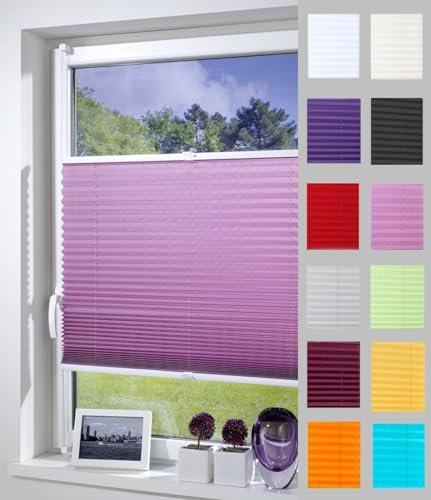 DécoProfi Plissee ohne Bohren Flieder/Altrosa 35cm x 130cm (max. Gesamthöhe Fensterflügel) I Verspannte Plissees mit Klemmträger/Klemmfix I Blickdichte Innenrahmen-Plissees zum Klemmen