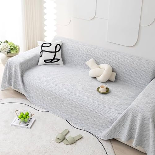 Gualiy Sofa Bezug 180x300cm, Gedrehtes Strukturiert Einfarbig Couch Überzug 3 Sitzer Couch Überzug Kratzfest Katzen Grau Sofabezug für Wohnlandschaft