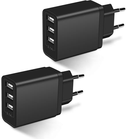 USB Ladegerät mit 3-Port (2 STK), ARCCRA 15,5W Mehrfach USB Adapter, 5V3,1A USB Stecker, USB Netzteil/Steckdose für Handys (z.B. Samsung, iPhone), Tablets, Kopfhörer, Lautsprecher, E-Book-Reader, usw.