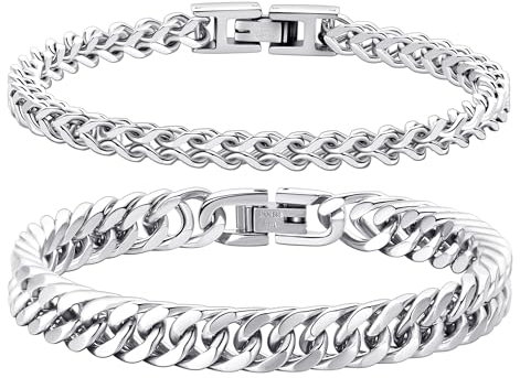 2 Stück Edelstahl Armband Für Herren Edelstahlarmband Kubanisches Armband Silber Für Männer Stainless Bracelet for Men Tigerauge Armband Armkette Für Herren Edelstahl Armbänder Für Männer