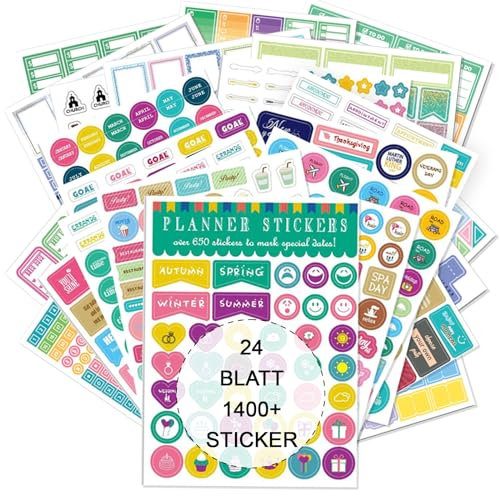 Bullet Journal Sticker, 24 fogli/1400 + planner, set di adesivi per scrapbook Bullet Journal per diario, calendario, organizzatore, accessori per diario