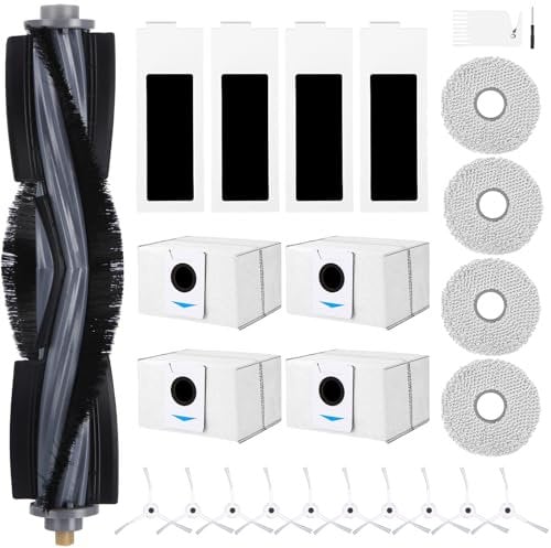 SinLaw 25 Stück Zubehör für Ecovacs Deebot T20 Omni / T20e Omni Saugroboter,1 Hauptbürste,4 Filter,10 Seitenbürsten,4 Mopptüchern,4 Staubbeutel,2 Reinigungswerkzeuge