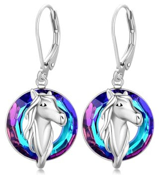 REDSUN Pferd Ohrringe Mädchen 925 Sterling Silber Kristall Pferd Ohrringe Kinder Pferd Schmuck für Frauen Kinder Mädchen (Lila)