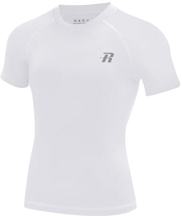 Runhit Boys Compression Shirt Short Sleeve Youth Basketball Undershirt Kids Quick Dry Athletic Base Layer T-Shirt, 1 Pack: White, L