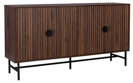 Alice's Garden sweeek - Buffet de Rangement Effet Bois foncé. Bazalt. Quatre Portes. Deux étagères. Buffet Haut. vaisselier. L 157.5 x l 39 x H 83cm