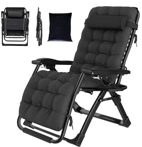 YOIZO Sedia Sdraio Pieghevole 77cm, con Cuscino, per Esterni, Senza Peso, Regolabile, per Patio, Giardino, Spiaggia, Piscina, 260 kg (Nero)