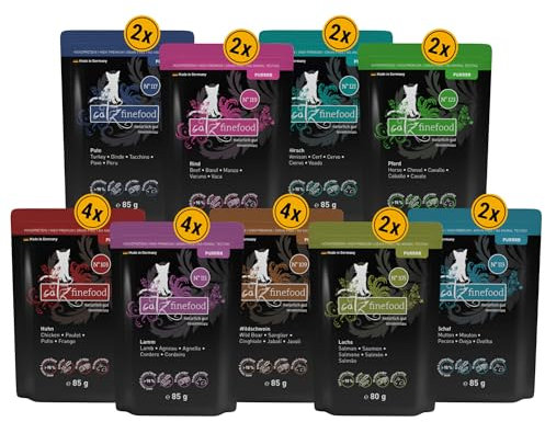 catz finefood Purrrr Collection Katzenfutter nass XXL Mix-Paket - Gourmet Nassfutter für Ihre Katze ohne Zucker & Getreide, glutenfrei und monoprotein mit hohem Fleischanteil (24 x 85g Beutel)