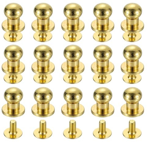 sourcing map Lot de 15 rivets à tête sphérique en laiton, 6 mm de diamètre, à visser pour le travail du cuir, doré