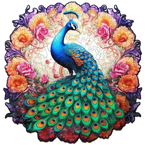 Jigfoxy Holzpuzzle Erwachsene, Pfau Puzzle Erwachsen, Wooden Puzzle Holz Puzzle Erwachsen Und Kinder, Einzigartiges Lernspielzeug in Tierform für Freunde der Familie L-33.1 * 34cm-300pcs
