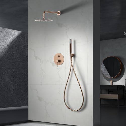 IMEX - Ducha Empotrada Monomando Oro Rosa | Kit de Grifería Empotrado con Alcachofa y Rociador Antical Efecto Lluvia | Columna Ducha Empotrada con Grifo en Latón y Acero Inox S.304 | Serie Line